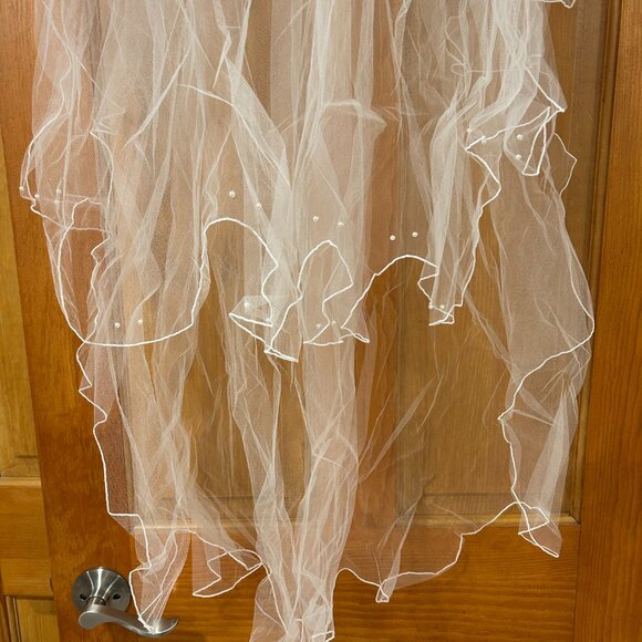 David's Bridal Wedding Bridal White Beaded Veil - Picture 5 of 15